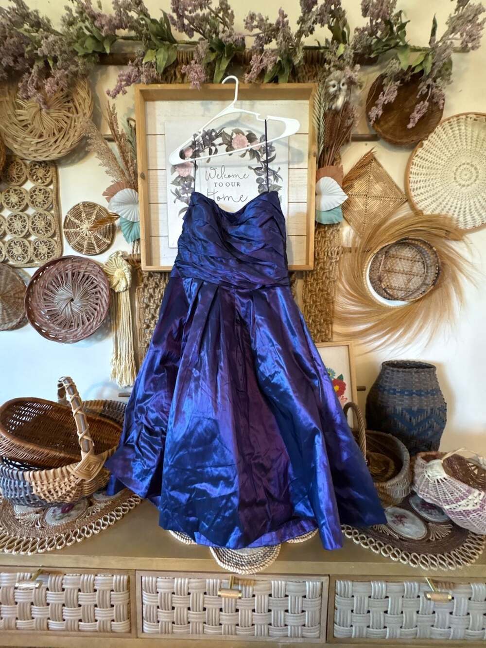 Theia Strapless Prom Dress Size 14 Blue Iridescent Silk